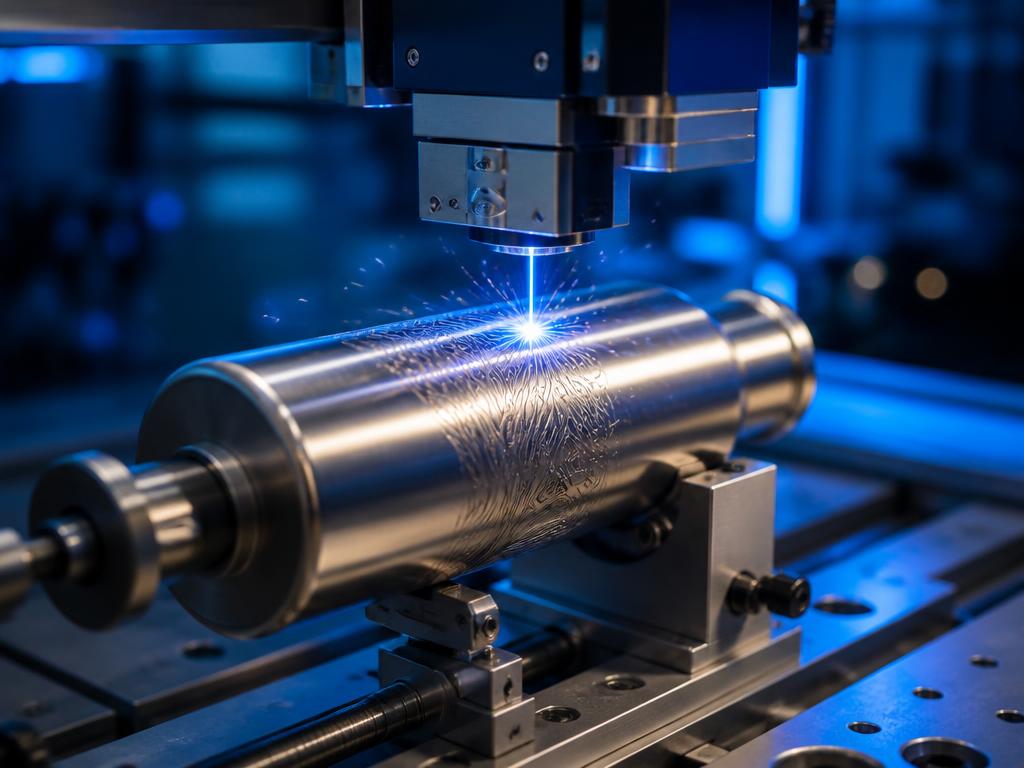 Máquina de gravação a laser personalizando peça metálica